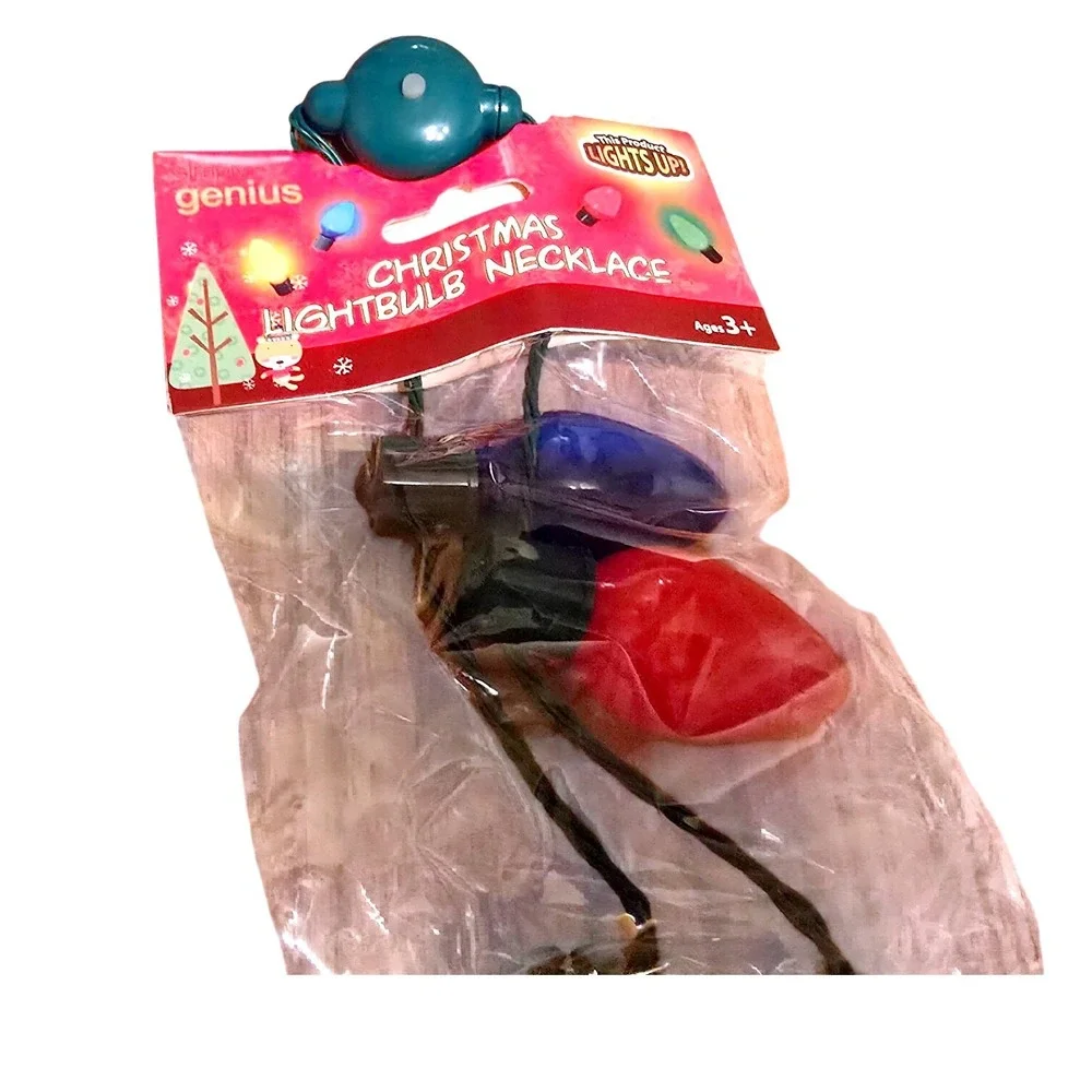 NWT Genius Christmas Light Bulb Necklace Novelty Holiday Party Costume Accessory